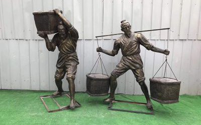 抗筐挑擔(dān)子人物玻璃鋼仿銅農(nóng)耕勞動(dòng)人物雕塑