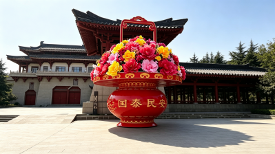 半透明全發(fā)光玻璃鋼大花籃雕塑