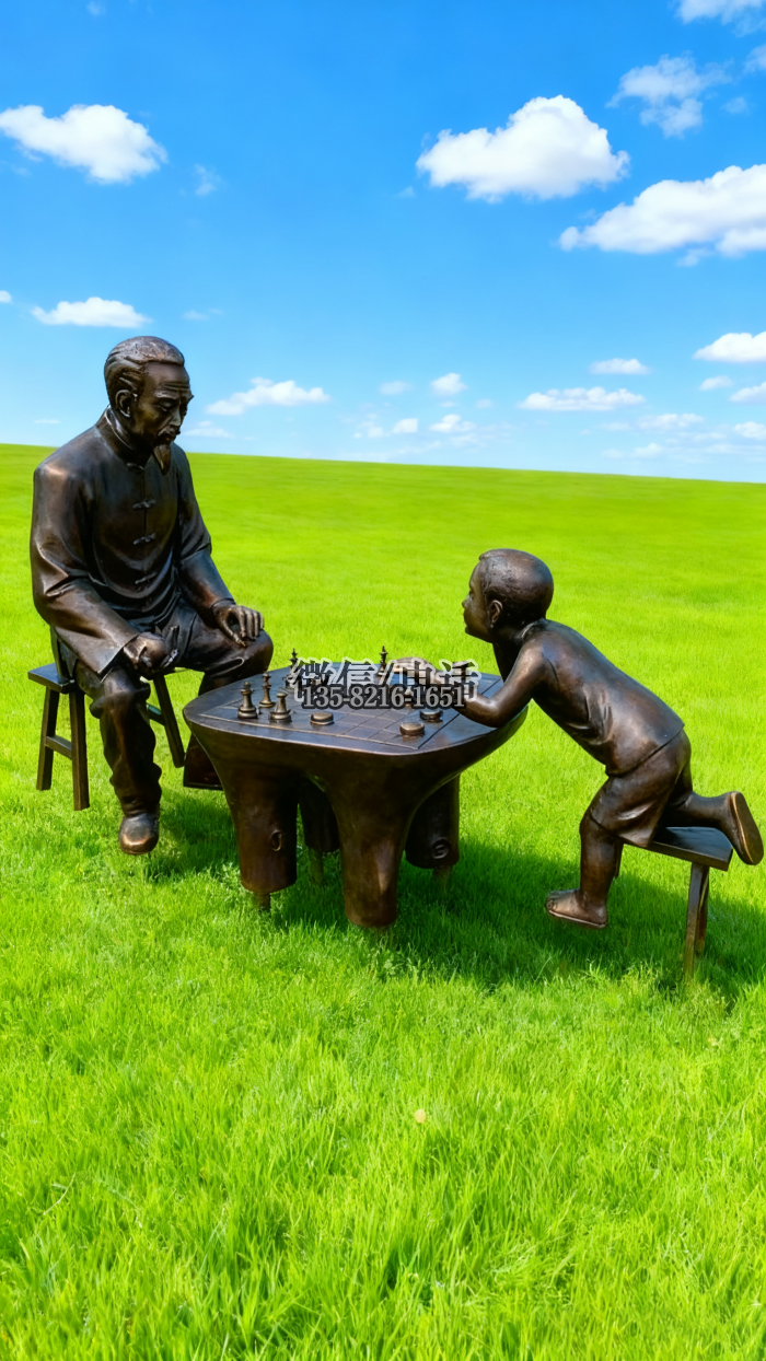 下棋雕塑實拍圖