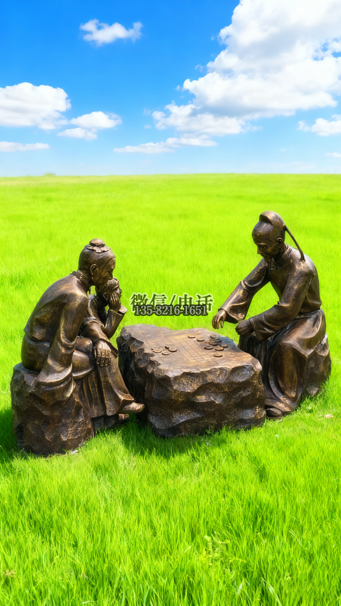 下棋雕塑實拍圖